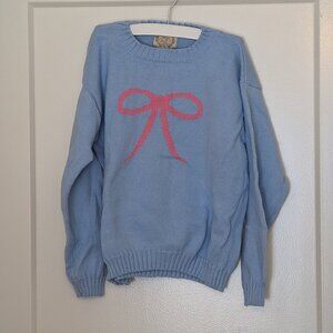 The Beaufort Bonnet Company Sweater - Blue with Pink Bow - Size 10